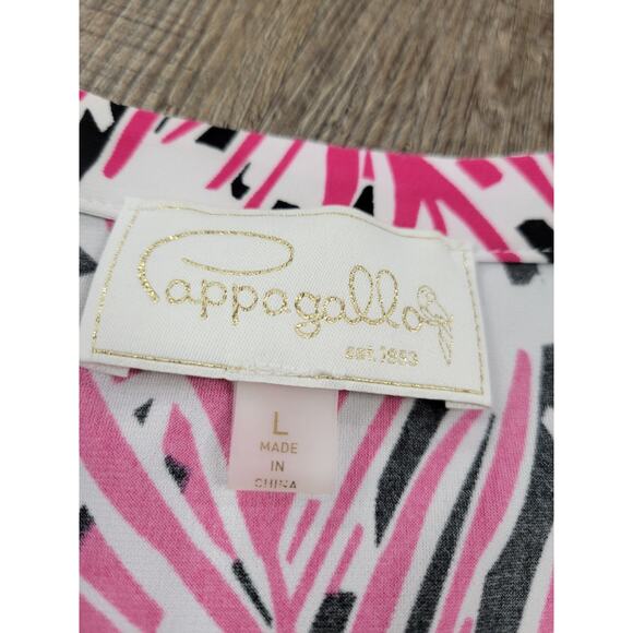 Pappagallo Stretch Flowy Top Large Long Sleeve Tropical Green Black Pink L - Picture 4 of 6